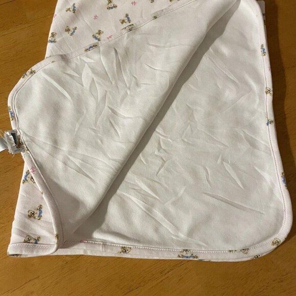 RALPH LAUREN Receiving Blanket White Trim Teddy Bears Pink 25”X32”​ - Picture 3 of 4